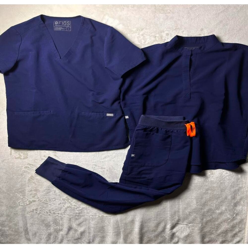 FIGS Scrub Set Women's S Zamora Joggers Casma & Rafaela Tops Dark Blue Medical